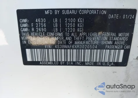 2024 Subaru Legacy Premium from USA, damaged, VIN 4S3BWAF6XR3020504